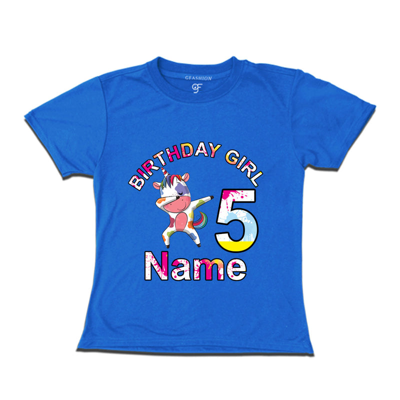 Birthday Girl t shirts with unicorn print and name customized for 5th year