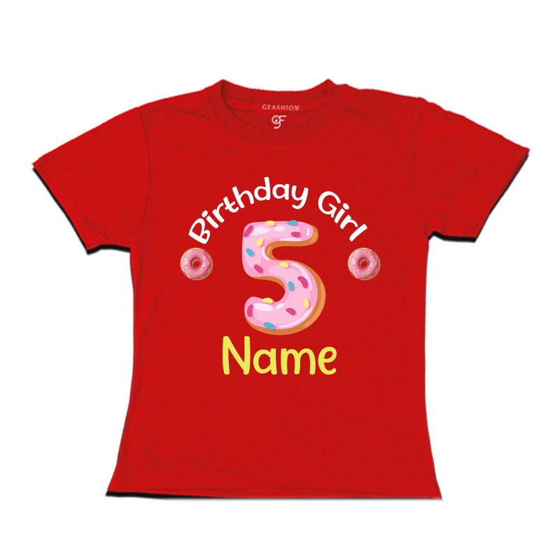 Donut Birthday girl t shirts with name customized for 5th birthday