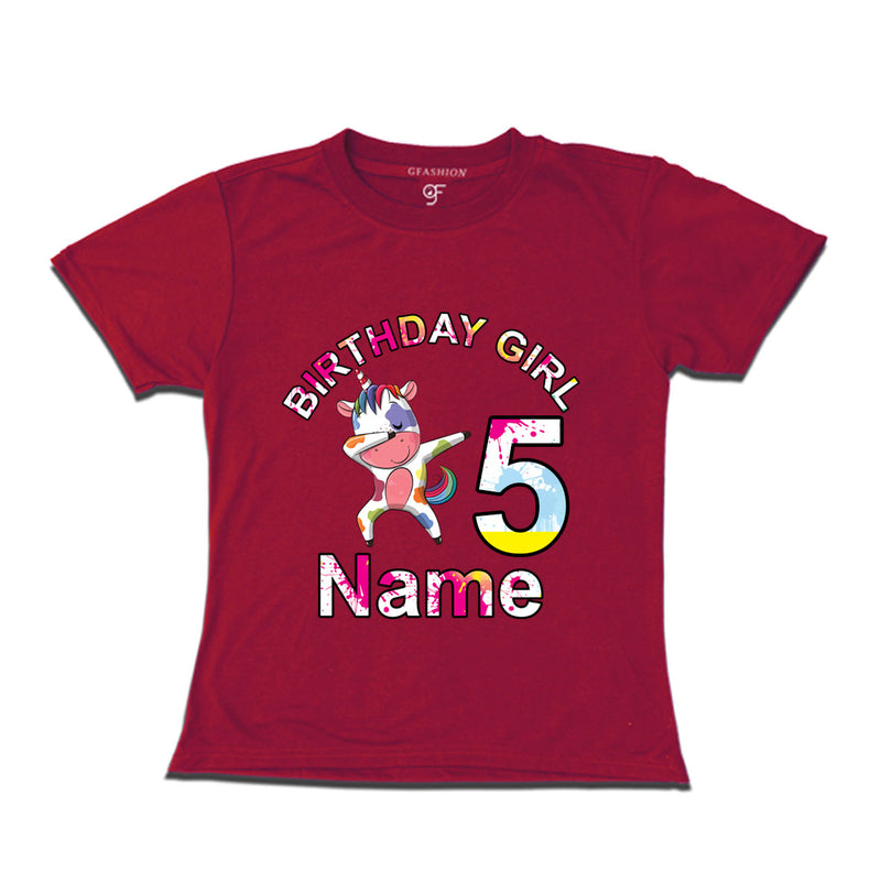 Birthday Girl t shirts with unicorn print and name customized for 5th year