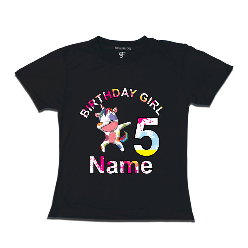 Birthday Girl t shirts with unicorn print and name customized for 5th year