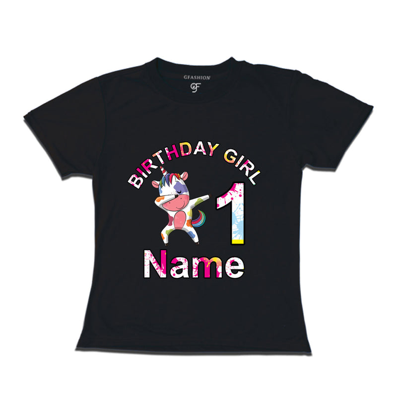Birthday Girl t shirts with unicorn print and name customized for 1st year