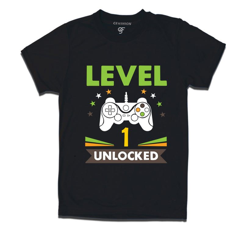 Level 1 Unlocked gamer t-shirts for 1 year old birthday