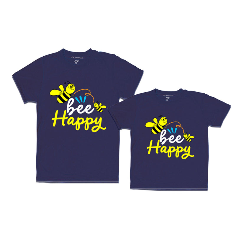 Bee happy dad son teeshirts
