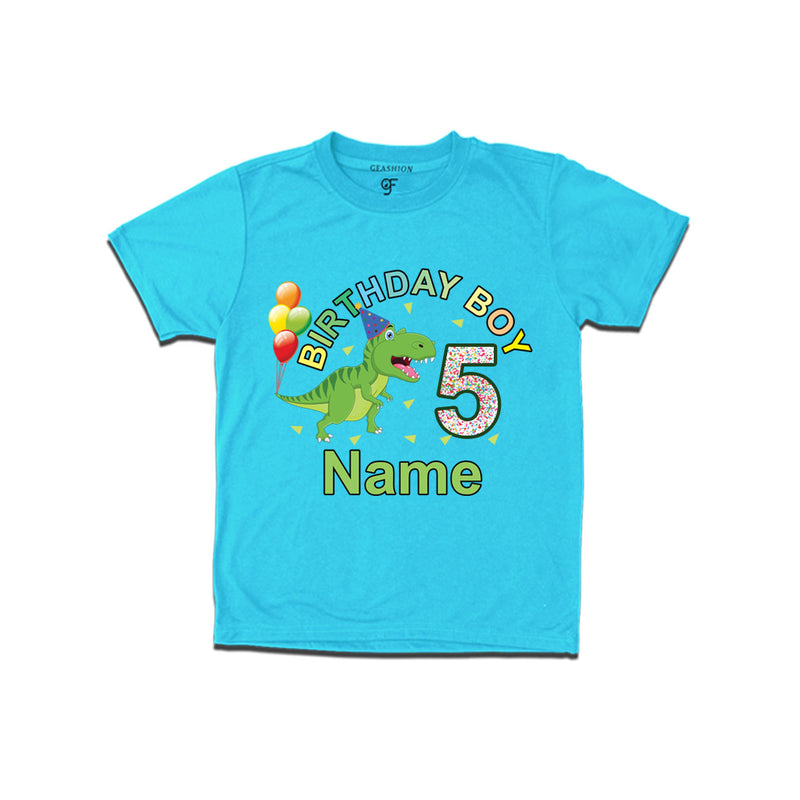 Birthday boy t shirts with dinosaur print and name customized for 5th year