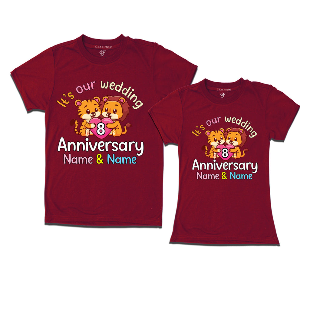 Its our wedding 8th anniversary lovely couples name customize t shirts