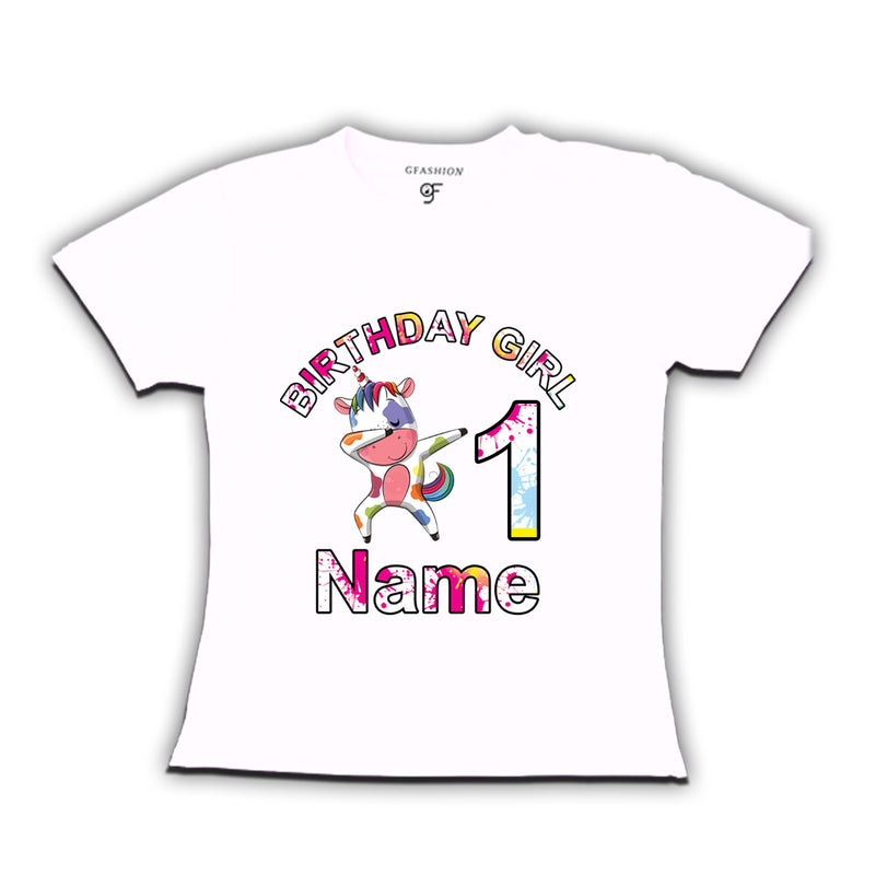 Birthday Girl t shirts with unicorn print and name customized for 1st year