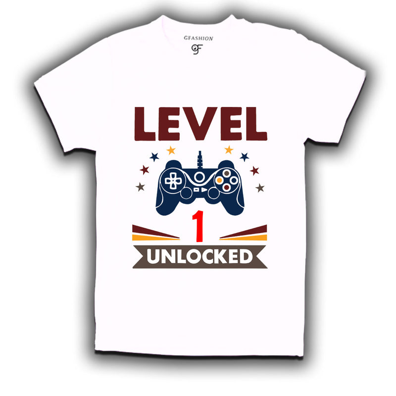 Level 1 Unlocked gamer t-shirts for 1 year old birthday