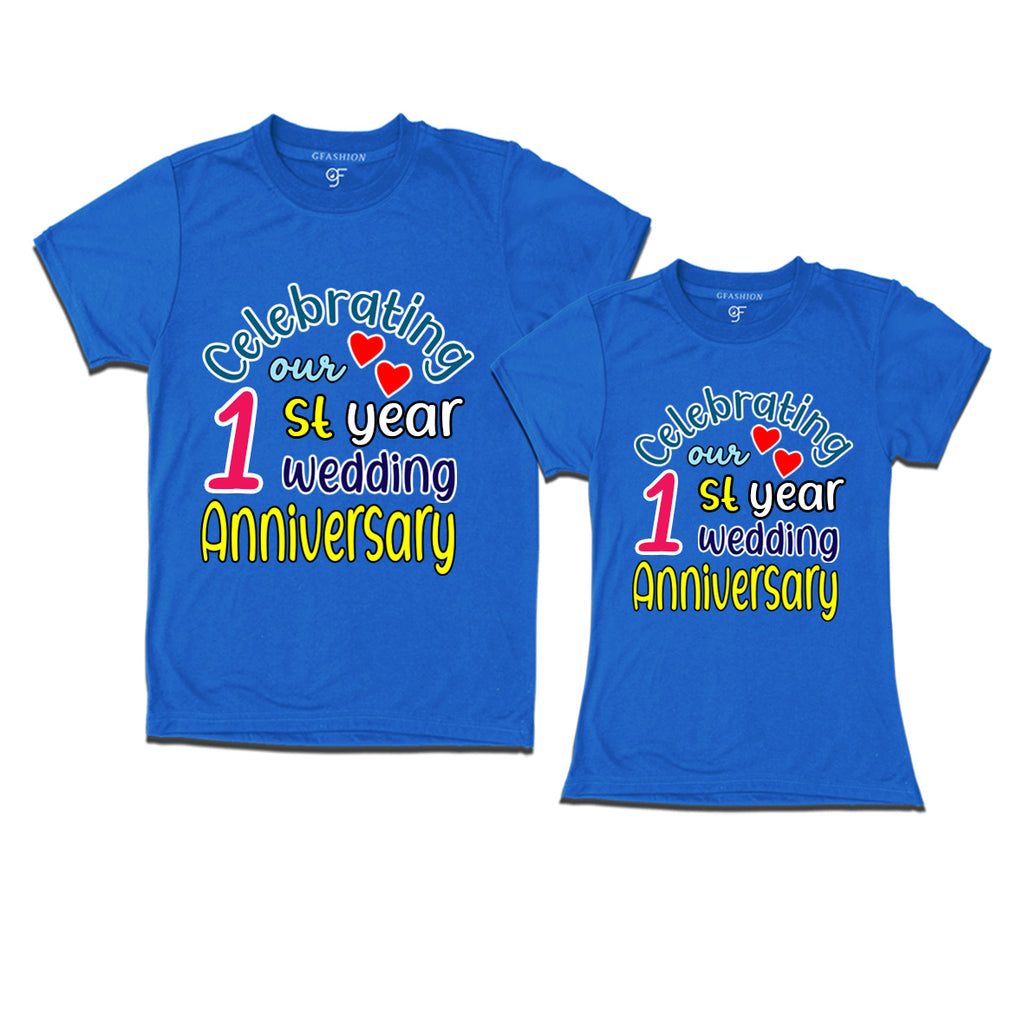 buy celebrating our 1st year wedding anniversary couple t-shirts