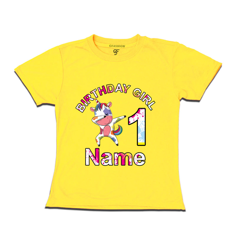 Birthday Girl t shirts with unicorn print and name customized for 1st year