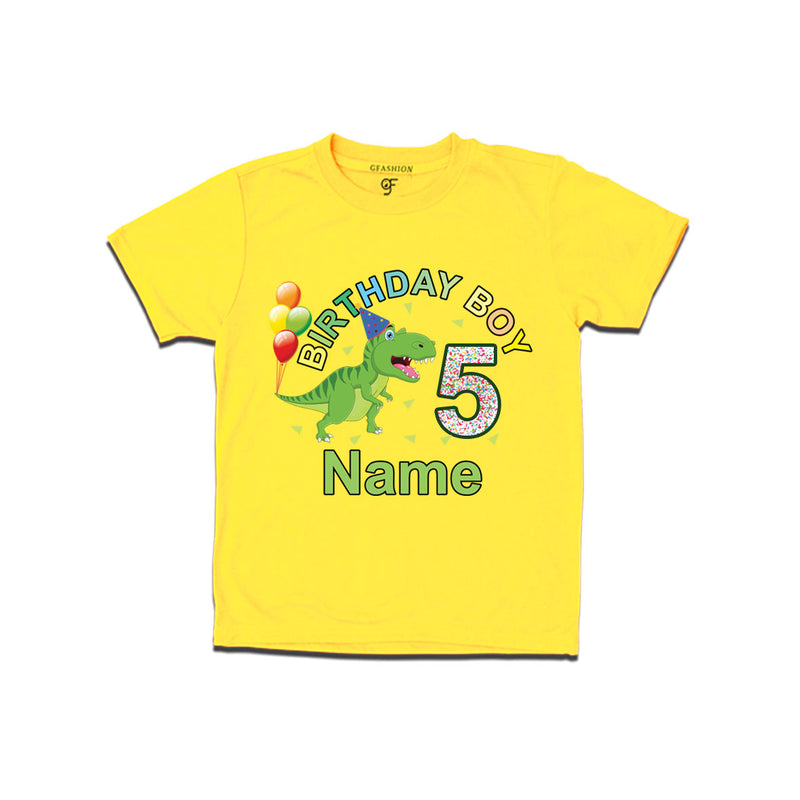 Birthday boy t shirts with dinosaur print and name customized for 5th year