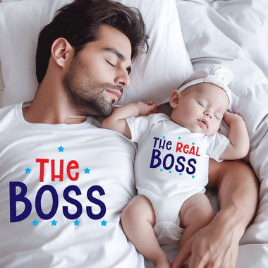 dad and baby t shirt and romper combo boss real boss