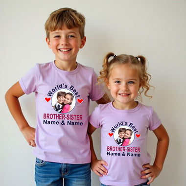 World's Best Bro-Sis T-shirt Photo and Name Customize