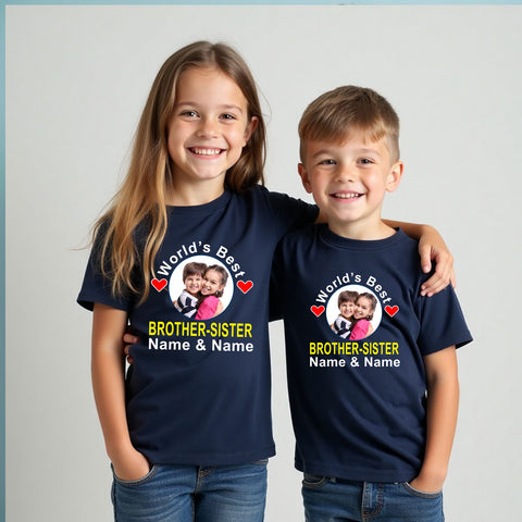 World's Best Bro-Sis T-shirt Photo and Name Customize