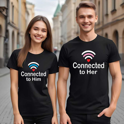 Connected To Her-Him-Couple T-shirts