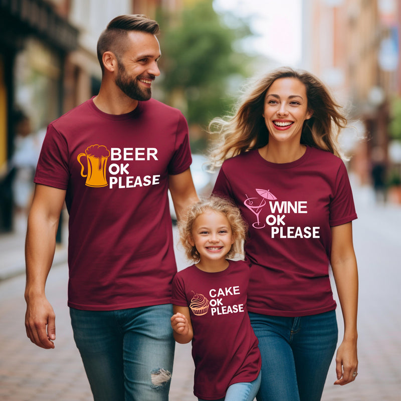 Beer wine cake funny family tee shirts set