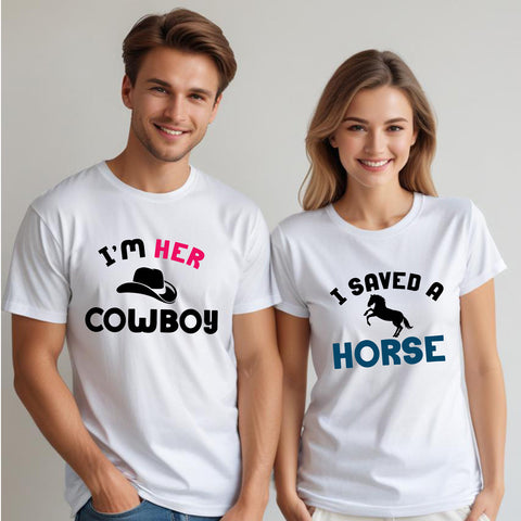i'm her cowboy i saved a horse couple t-shirts