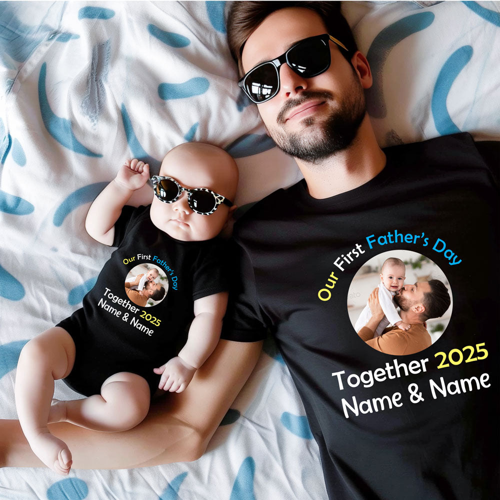 father's day t-shirts customize photo combo set