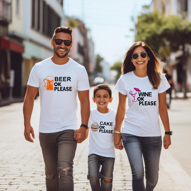 Beer wine cake funny family tee shirts set