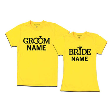 Groom and bride customize text tshirts for pre wedding shoot