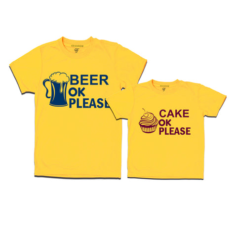 beer OK cake OK Dad son T-shirts
