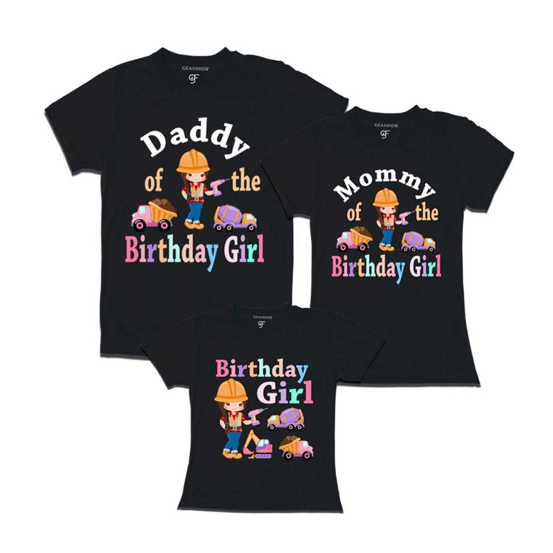 Construction Theme Birthday Girl T-shirts with dad mom