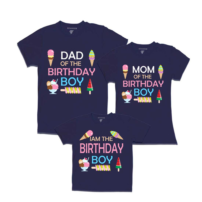 Ice Cream Theme Birthday boy With Dad and Mom T-shirts