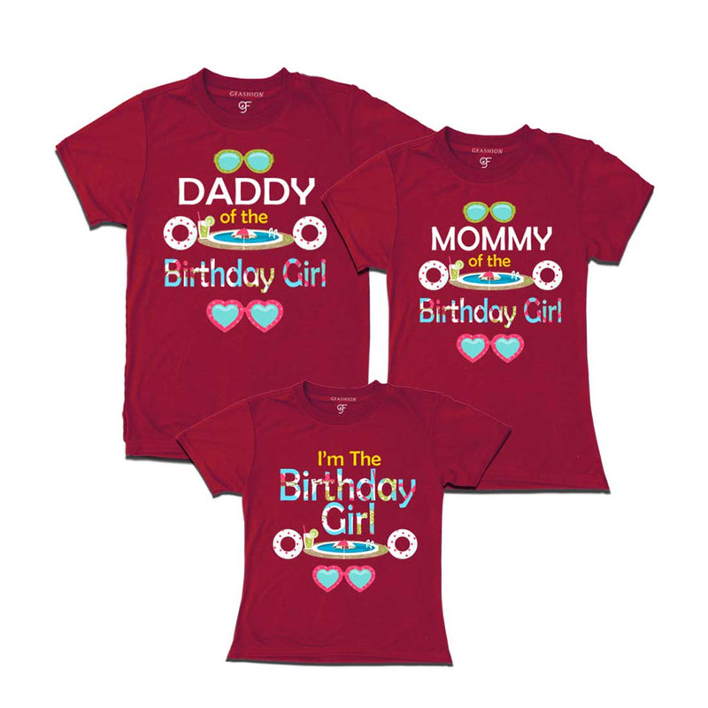 Pool party theme Birthday Girl with Dad and Mom T-shirts