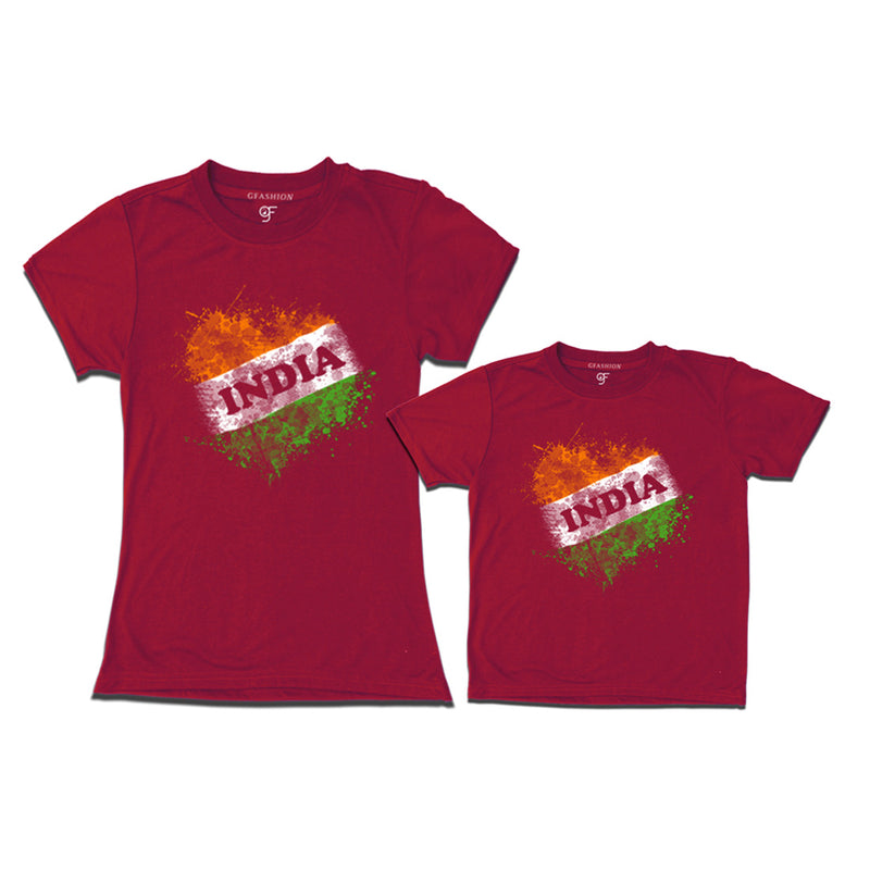 India Tiranga T-shirts for Mom and Son in Maroon color available @ gfashion.jpg