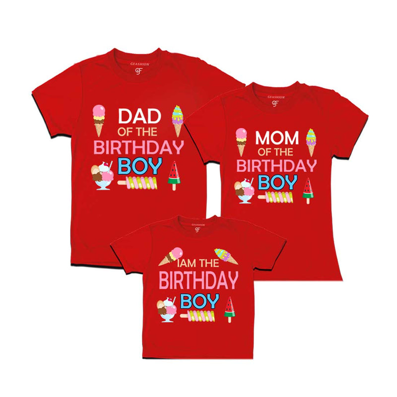 Ice Cream Theme Birthday boy With Dad and Mom T-shirts
