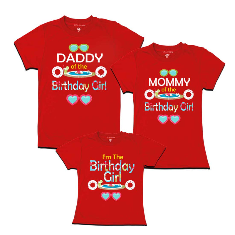 Pool party theme Birthday Girl with Dad and Mom T-shirts