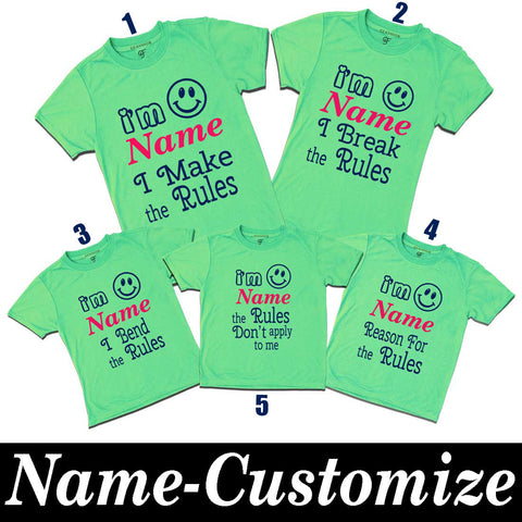 Siblings or Cousins rules set of 5 T-shirts with Name in Pista Green Color available @ gfashion