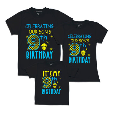 Celebrating 9th Birthday T-shirts for Dad Mom and Son in Black Color available @ gfashion.jpg
