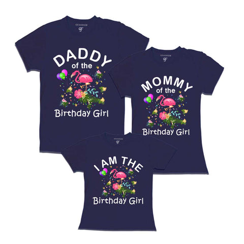 Flamingo Theme Birthday T-shirts for Dad Mom and Daughter