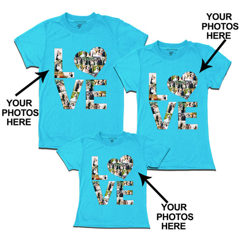Photo Design with Love Customized Dad,Mom and Daughter T-shirts in Sky Blue Color available @ gfashion.jpg