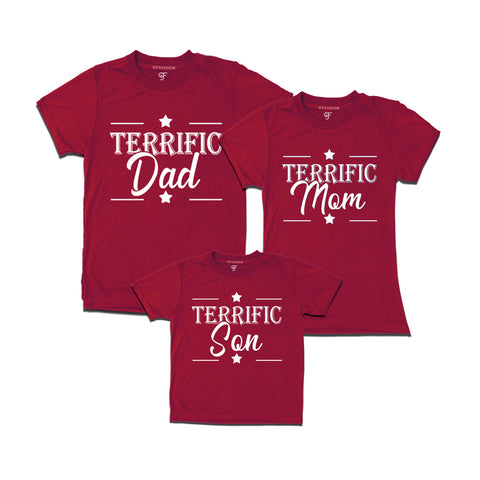 Terrific Dad,Mom and Son T-shirts in Maroon Color available @ gfashion.jpg