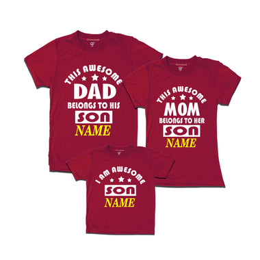 This awesome Dad and Mom Belongs to their Son T-shirts With Name in Maroon Color available @ Gfashion.jpg