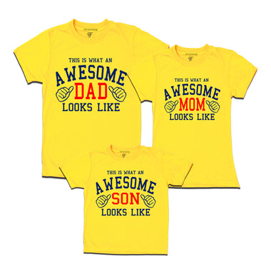 This is What An Awesome Dad Mom Son Looks Like Printed T-shirts in Yellow Color available @ Gfashion.jpg