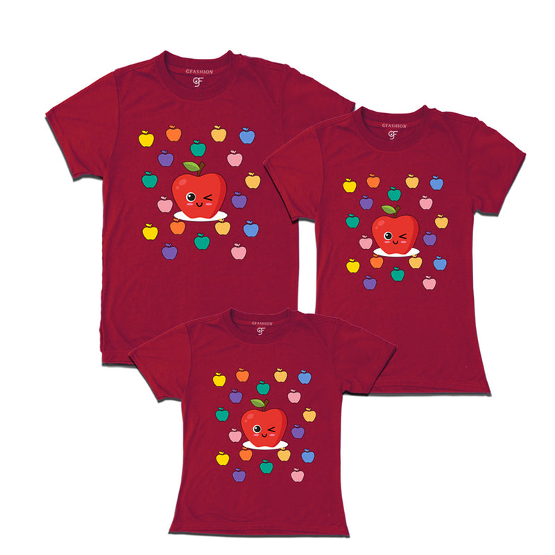 apple t shirts for Dad,mom and Daughter in Maroon Color available @ gfashion.jpg