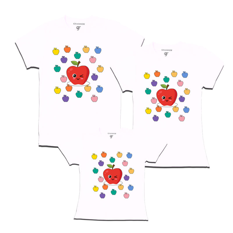 apple t shirts for Dad,mom and Daughter in White Color available @ gfashion.jpg