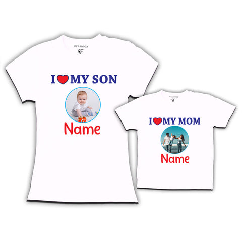 I love my son-I Love my mom photo personalized t-shirts