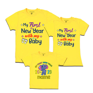 First New Year as a Dad-Mom and Baby t shirt with Name