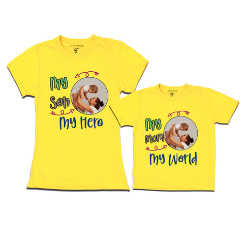 My son my hero my mom my world photo printed tshirts