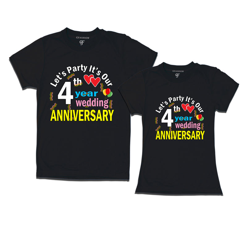 Let's party it's our 4th year wedding anniversary festive couple t-shirts