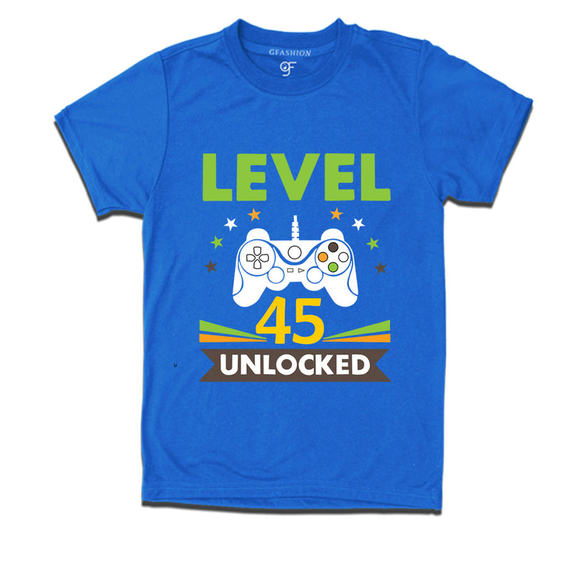 Level 45 Unlocked gamer t-shirts for 45 year old birthday