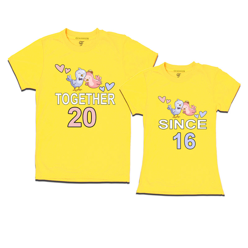 Together since 2016 Couple t-shirts for anniversary with cute love birds