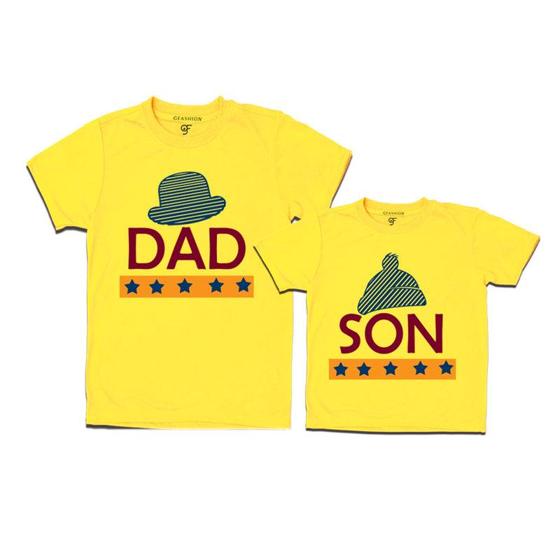DAD SON HAPPY FAMILY WITH HATS PRINT MATCHING FAMILY T SHIRTS