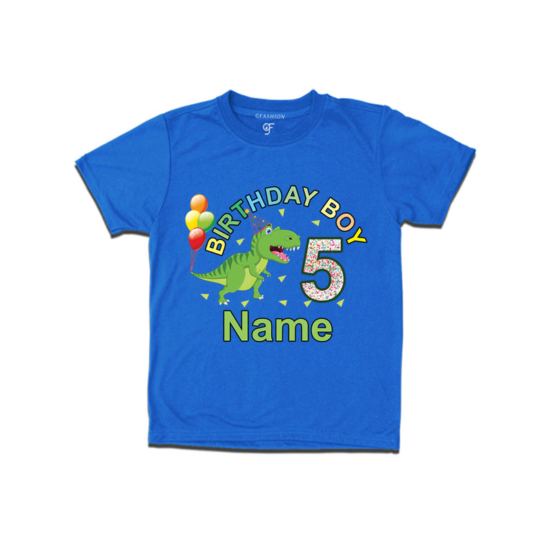 Birthday boy t shirts with dinosaur print and name customized for 5th year