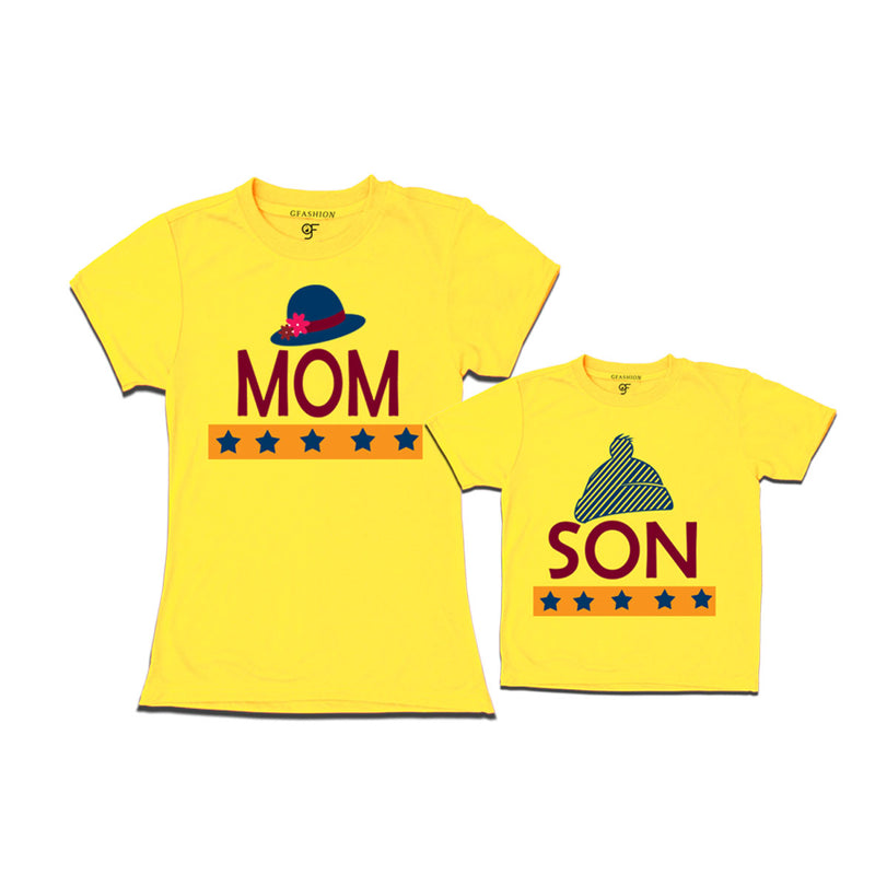 MOM SON HAPPY FAMILY WITH HATS PRINT MATCHING FAMILY T SHIRTS