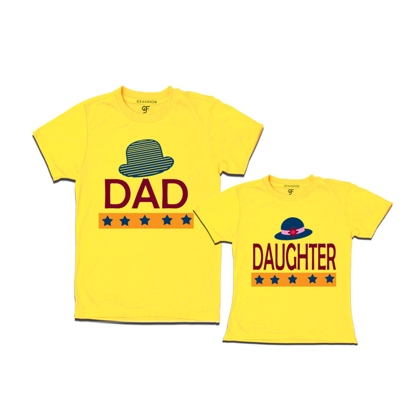 DAD DAUGHTER HAPPY FAMILY WITH HATS PRINT MATCHING FAMILY T SHIRTS