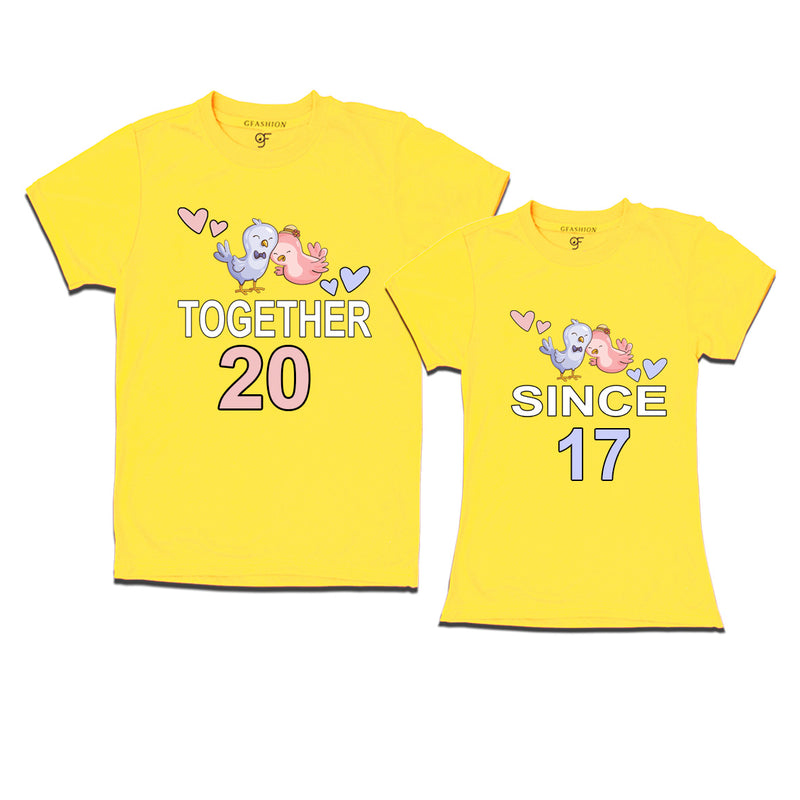 Together since 2017 Couple t-shirts for anniversary with cute love birds